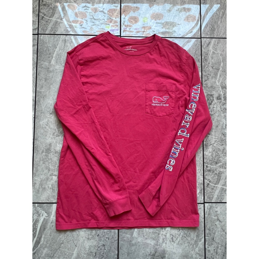 Vineyard Vines Mens Pink Long Sleeve Whale Pocket T-Shirt S 1V020848